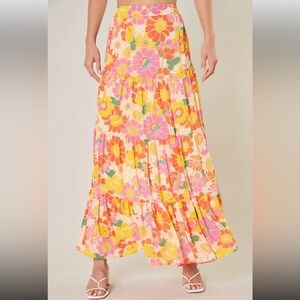 Sugarlips Zippy Tropical Floral Bellingham Tiered Maxi Skirt